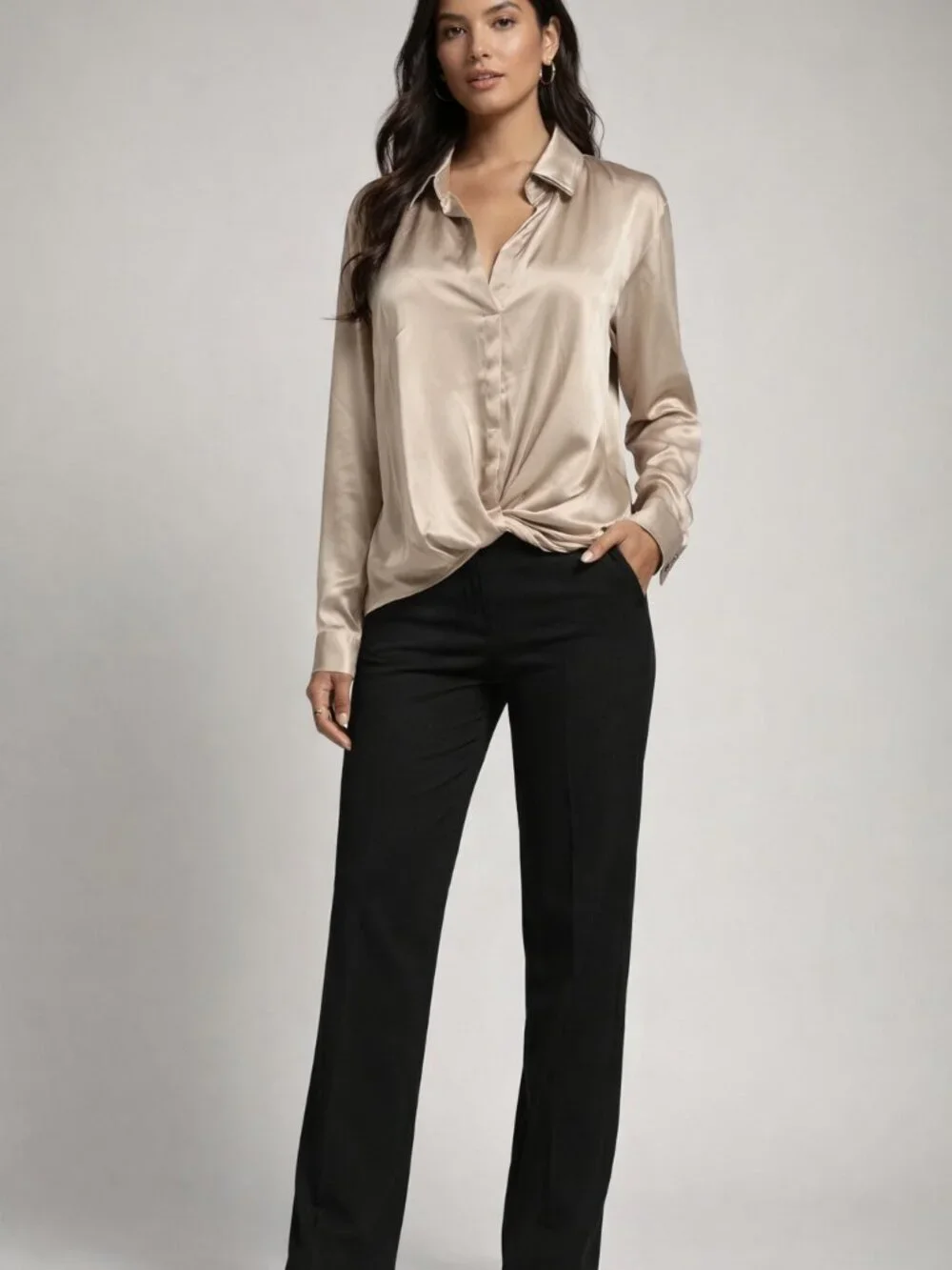 LUSH NWOT Elegant Cream Champagne Satin Blouse - S - Picture 2 of 9